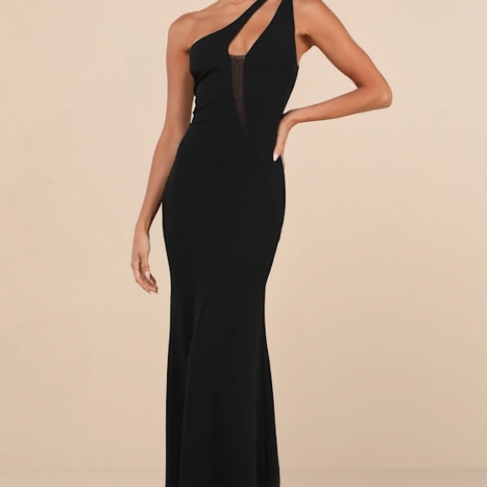 Lulus Mesmerizing Energy Black Cutout One-Shoulder Mermaid Maxi Dress